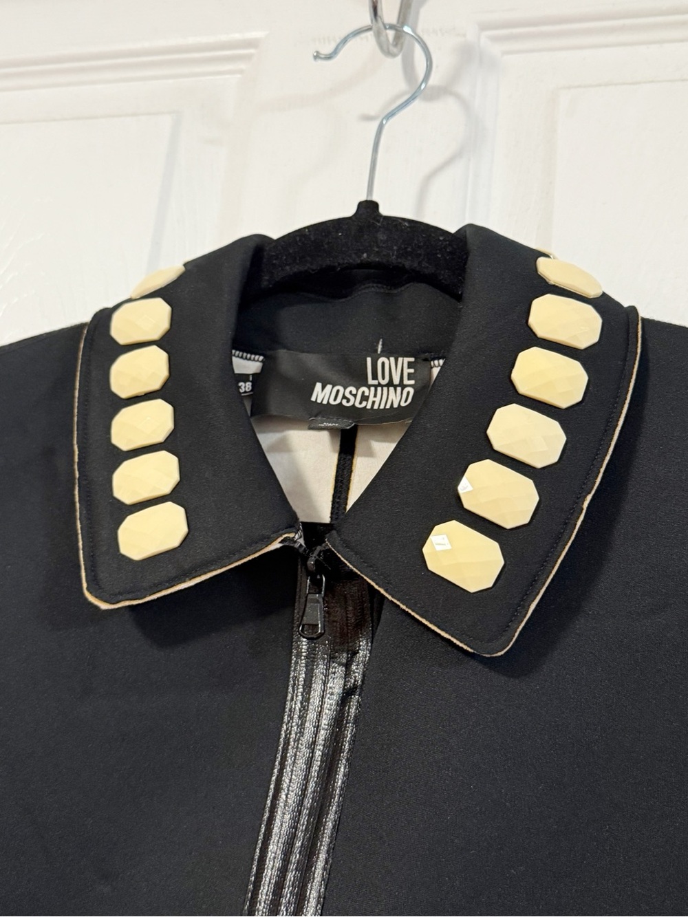 Love Moschino Black Zip Shift Dress / Coat with Embellished Collar ITALY 38 - Picture 4 of 10